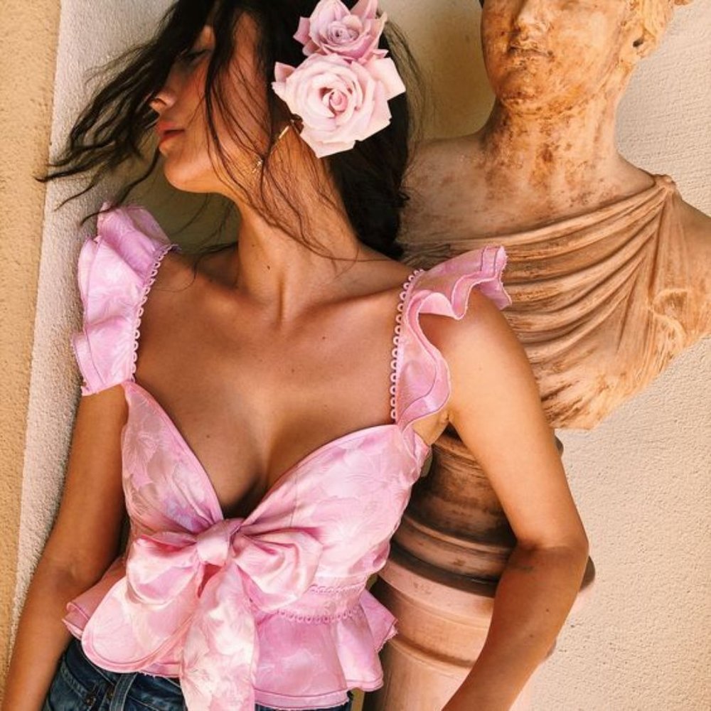 V. Chapman pink tie front top/going out top